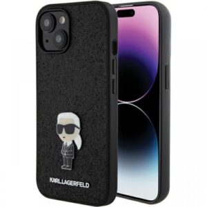 Karl Lagerfeld Husa Fixed Glitter Metal Ikonik iPhone 15 Negru Karl Lagerfeld Husa Fixed Glitter Metal Ikonik iPhone 15 Negru