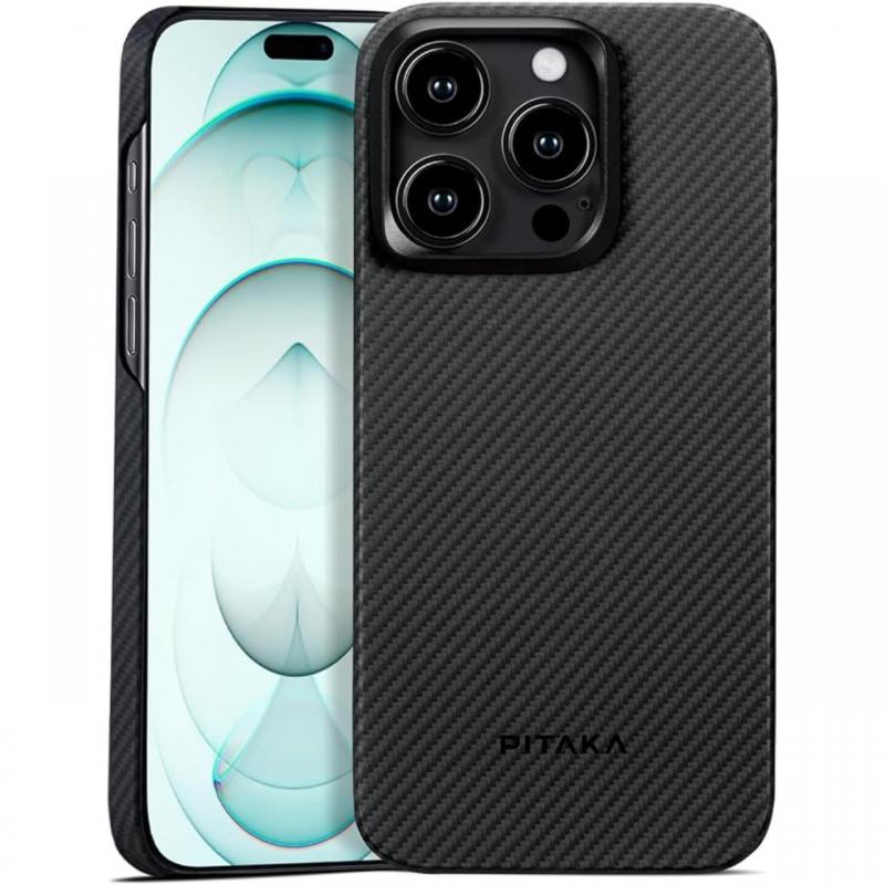 Pitaka Husa MagEZ 4 Aramida 600D iPhone 15 Pro, MagSafe Negru / Gri Pitaka Husa MagEZ 4 Aramida 600D iPhone 15 Pro, MagSafe Negru / Gri
