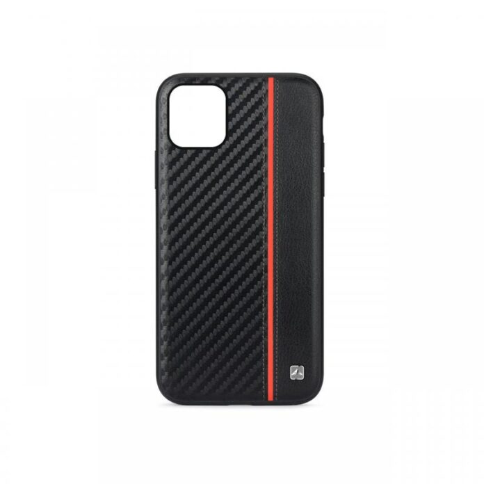 Husa iPhone 11 Pro Max Meleovo Carbon Black & Red (placuta metalica integrata)
