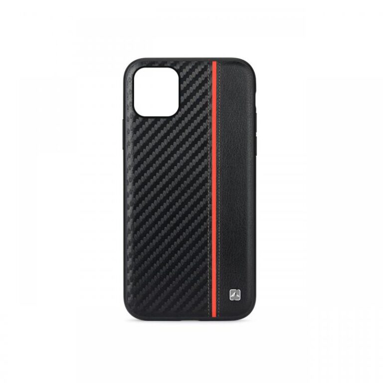 Husa iPhone 11 Pro Max Meleovo Carbon Black & Red (placuta metalica integrata)