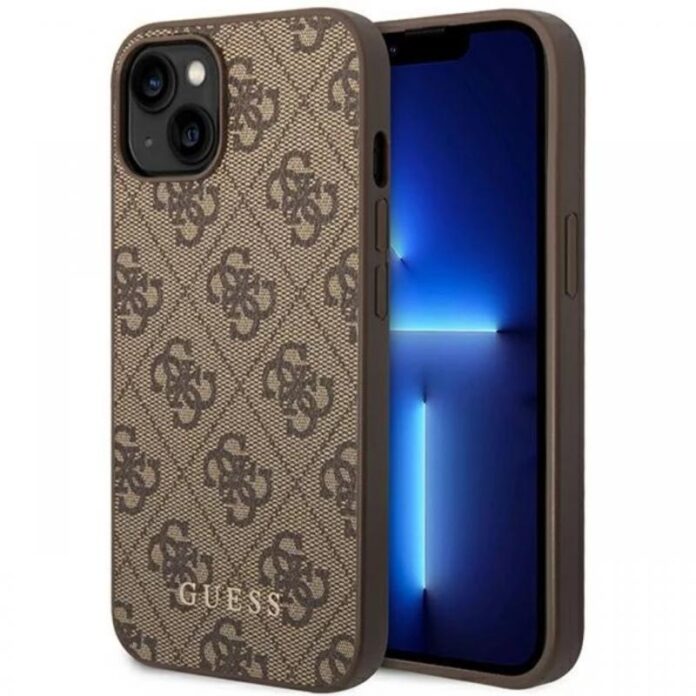 Guess Husa 4G Metal Gold Logo iPhone 14 / 15 / 13 Gri