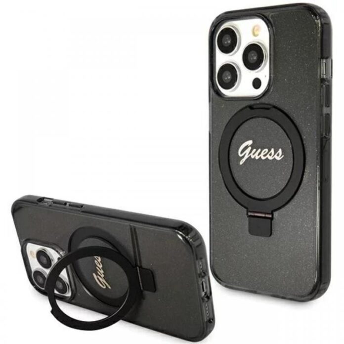 Guess Husa Ring Stand Glitter MagSafe iPhone 15 Pro Mov
