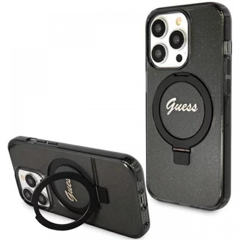 Guess Husa Ring Stand Glitter MagSafe iPhone 15 Pro Mov