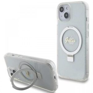 Guess Husa Ring Stand Glitter MagSafe iPhone 15 Transparent Guess Husa Ring Stand Glitter MagSafe iPhone 15 Transparent
