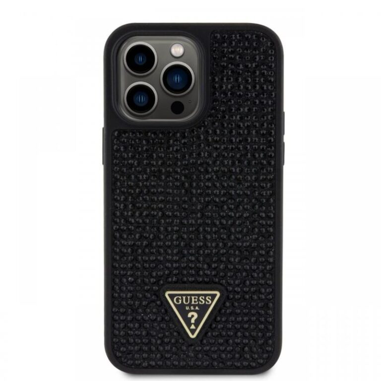 Guess Husa Rhinestones Triangle Metal Logo iPhone 14 Pro Max Roz