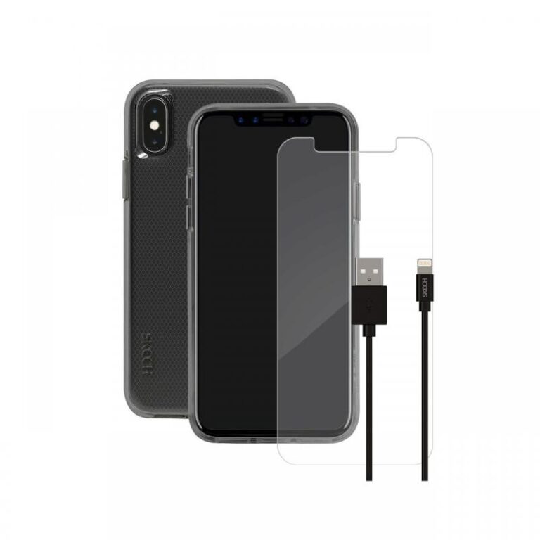 Pachet Husa Clear + Cablu Lightning + Folie Sticla Skech pentru iPhone XS Max