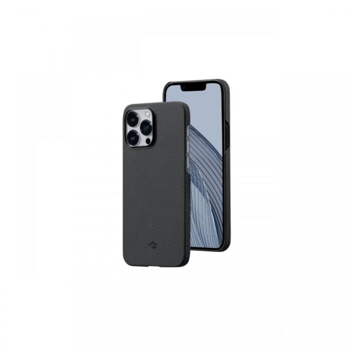 Husa iPhone 14 Pro Pitaka MagEZ 3 Aramida 600D, MagSafe Negru / Gri Husa iPhone 14 Pro Pitaka MagEZ 3 Aramida 600D, MagSafe Negru / Gri