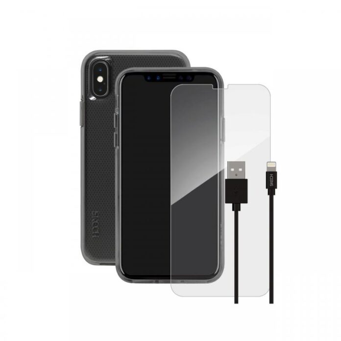 Pachet Husa Clear + Cablu Lightning + Folie Sticla Skech pentru iPhone XS / X
