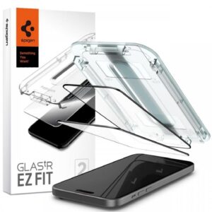 Spigen Folie Sticla Glass tR EZ Fit iPhone 15 Plus, set 2 buc, kit de montare, Black Spigen Folie Sticla Glass tR EZ Fit iPhone 15 Plus, set 2 buc, kit de montare, Black