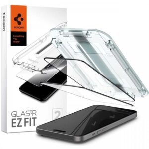 Spigen Folie Sticla Glass tR EZ Fit iPhone 15 set 2 buc, kit de montare, Black Spigen Folie Sticla Glass tR EZ Fit iPhone 15 set 2 buc, kit de montare, Black