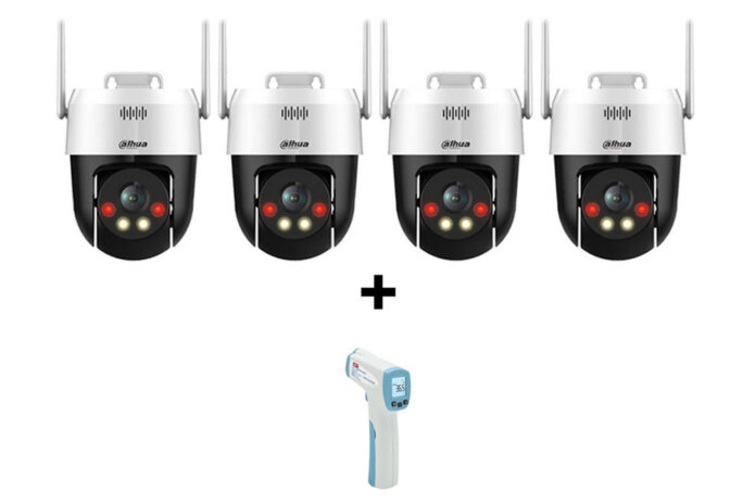 Pachet 4 camere supraveghere IP Wi-Fi PT, 2K 5MP, 4mm, Iluminare duala 30m si termometru, Dahua SD2A500HB-GN-AW-PV-0400X4