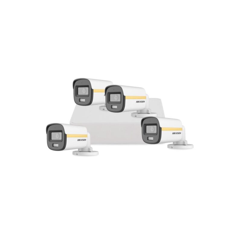 Sistem supraveghere exterior basic HikVision, 4 camere, 2 MP, 2.8 mm, IR/Lumina alba 30/20 m, PoC, microfon