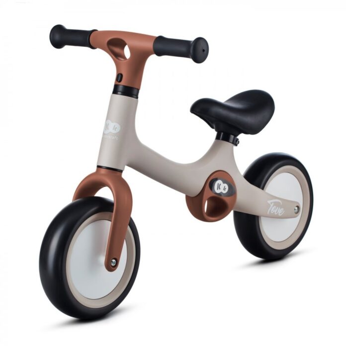 Bicicleta copii fara pedale Kinderkraft Tove desert beige 8 inch, roti spuma EVA, scaun reglabil 31-34,5 cm, greutate redusa, manere de transport, Unghi de viraj limitat, varsta 2-4 ani