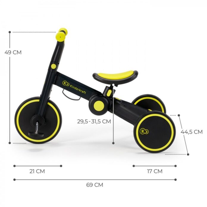 Tricicleta pentru copii Kinderkraft 4trike Black Volt transformabila, cu cadru de aluminiu, pliabila, roti din spuma Eva, 3 functii, greutate redusa doar 3,5 kg, de la 12 luni