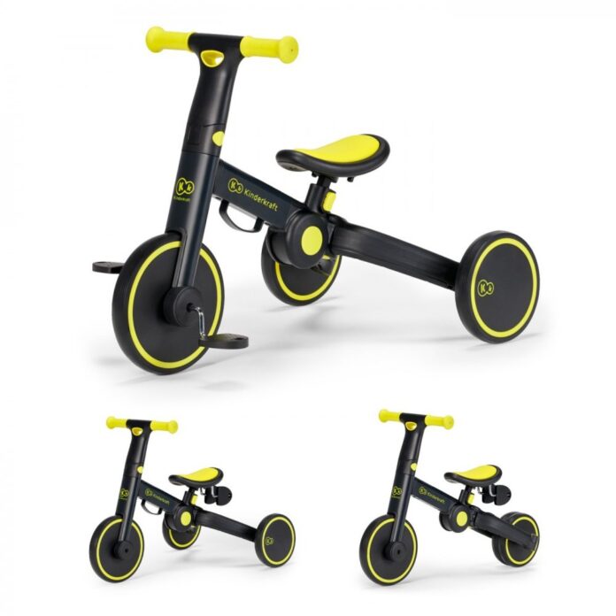 Tricicleta pentru copii Kinderkraft 4trike Black Volt transformabila, cu cadru de aluminiu, pliabila, roti din spuma Eva, 3 functii, greutate redusa doar 3,5 kg, de la 12 luni