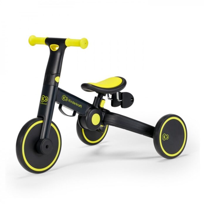Tricicleta pentru copii Kinderkraft 4trike Black Volt transformabila, cu cadru de aluminiu, pliabila, roti din spuma Eva, 3 functii, greutate redusa doar 3,5 kg, de la 12 luni