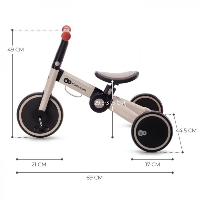 Tricicleta pentru copii Kinderkraft 4trike Yellow transformabila, cu cadru de aluminiu, pliabila, roti din spuma Eva, 3 functii, greutate redusa doar 3,5 kg, de la 12 luni