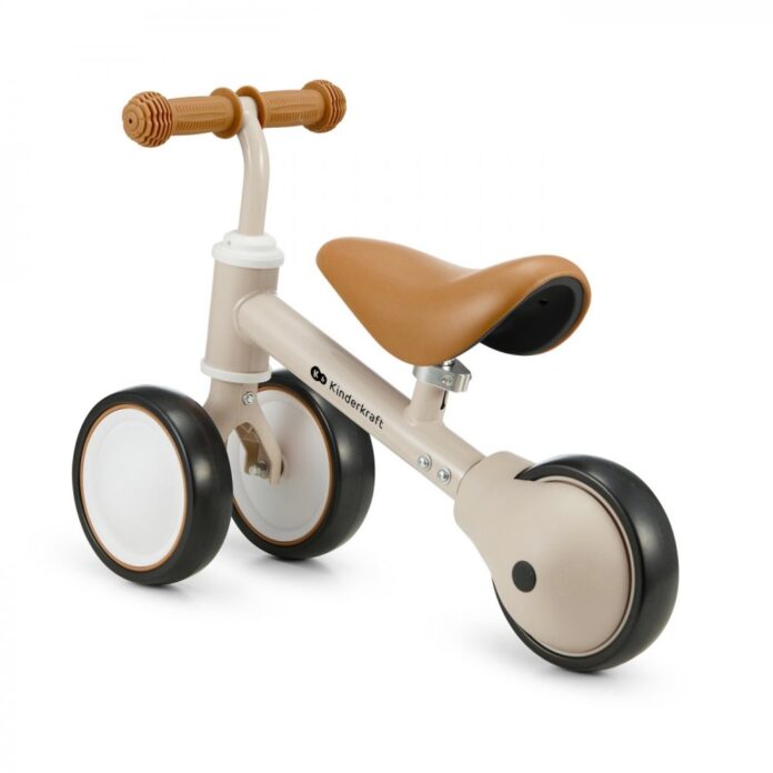 Tricicleta copii de echilibru Kinderkraft Cutie light beige, varsta 1-3 ani, roti din spuma EVA, posibilitatea de reglare a inaltimii scaunului (26-28 cm), sarcina maxima 15 kg
