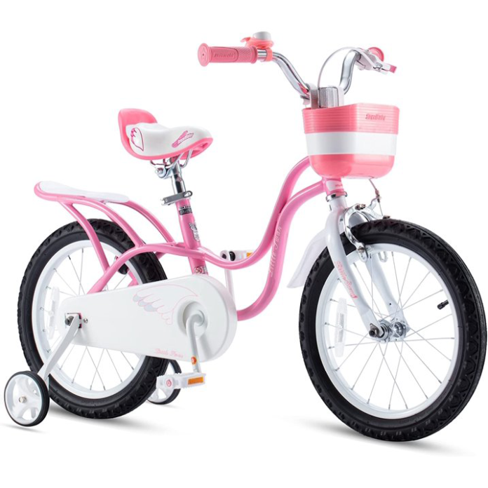 Bicicleta pentru copii Royal Baby Little Swan Roz 12 inch, roti ajutatoare, cosulet, sonerie, varsta 2-4 ani