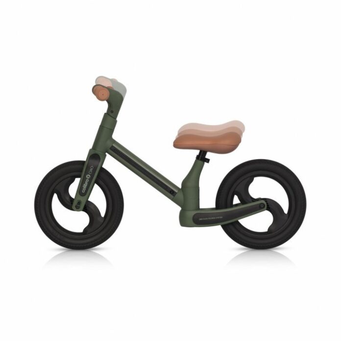 Bicicleta de echilibru pentru copii, fara pedale, pliabila, cu scaunelul si ghidonul reglabile pe inaltime, cu roti din cauciuc de 12 inch, Colibro Ciao Forest Green