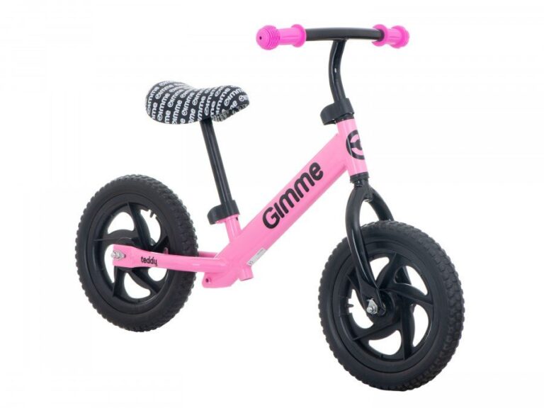 Bicicleta copii fara pedale Teddy Pink 11 inch, roti din spuma EVA, varsta 3-6 ani, inaltimea de 85-110 cm, cadru usor din otel, inaltime sezut reglabila 30-41 cm, ghidon reglabil