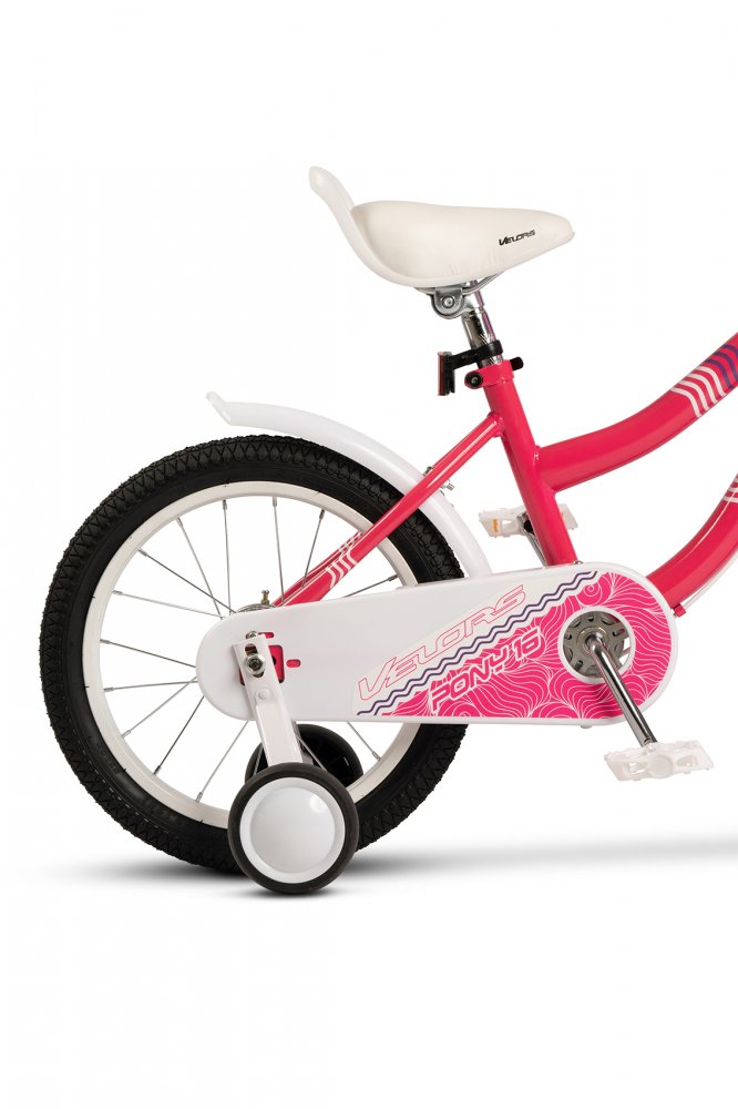 Bicicleta pentru copii Velors V1604B Fucsia 16 inch cu roti ajutatoare, cosulet, cadru din otel, varsta 4-6 ani