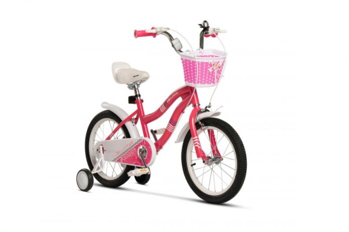 Bicicleta pentru copii Velors V1604B Fucsia 16 inch cu roti ajutatoare, cosulet, cadru din otel, varsta 4-6 ani