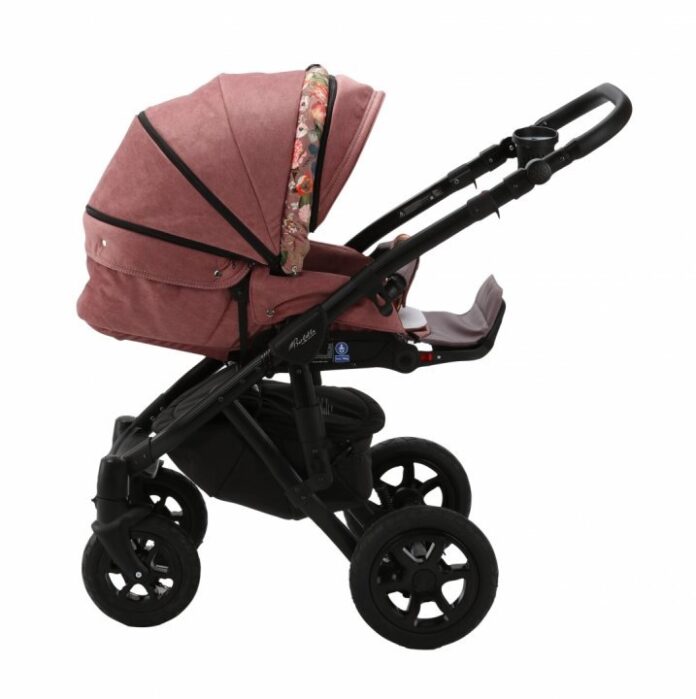 Carucior 3 in 1 Adamex Barletta FL2 Flowers Collection rosewood cu scaun auto iSize, landou cu suport de cap reglabil pe inaltime, parte sport reglabila pana la orizontala, suspensii