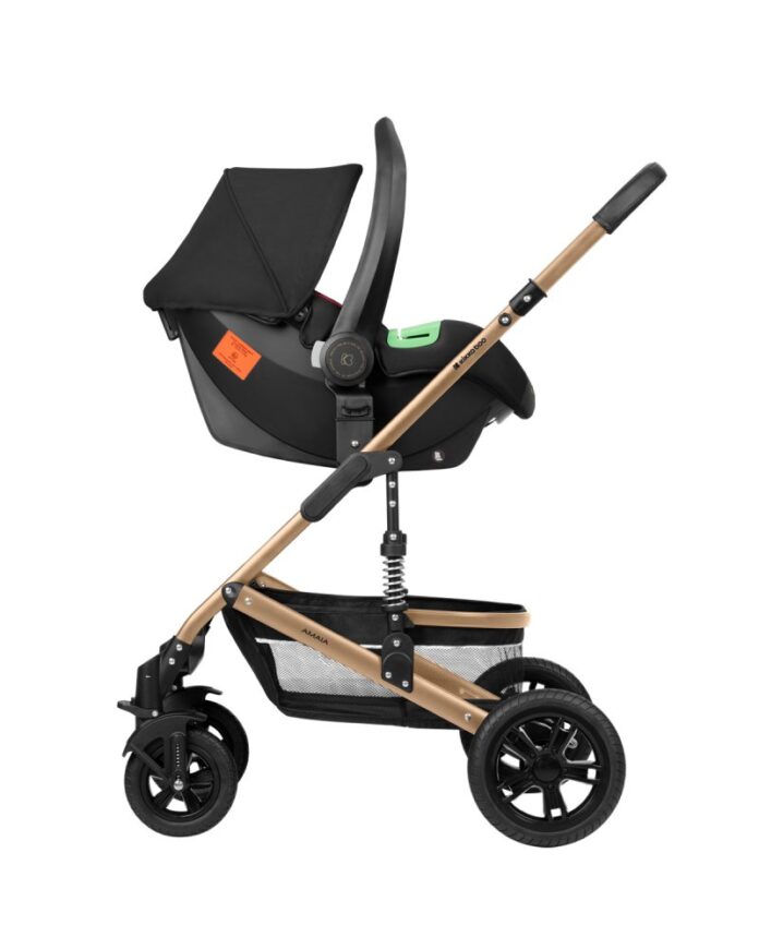 Carucior transformabil KikkaBoo 3in1 Amaia Dark Grey 2024 pana la 22kg,cadru din aluminiu,suspensii pe roti si cadru,spatar reglabil,sezut reversibil,Scaun auto I-Size,geanta,suport pahar si accesorii incluse
