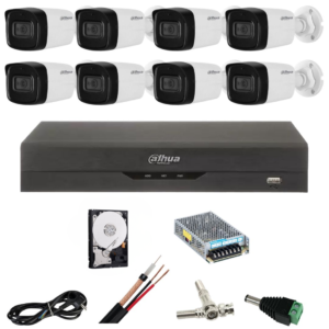 Kit de supraveghere Dahua cu 8 camere de 5 Megapixeli, Infrarosu 80m, DVR cu 8 canale, Hard Disk 2 TB, Accesorii Kit de supraveghere Dahua cu 8 camere de 5 Megapixeli, Infrarosu 80m, DVR cu 8 canale, Hard Disk 2 TB, Accesorii