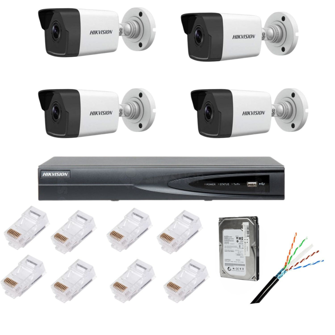 Kit supraveghere complet cu 4 camere IP, 4MP, lentilă 2.8mm, IR 30m, NVR 4 canale IP rezoluție 4k, accesorii Kit supraveghere complet cu 4 camere IP, 4MP, lentilă 2.8mm, IR 30m, NVR 4 canale IP rezoluție 4k, accesorii
