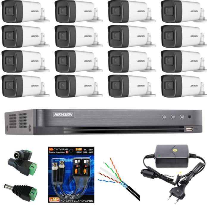 Sistem Supraveghere profesional Hikvision 16 Camere 5MP Turbo HD IR 80, accesorii Sistem Supraveghere profesional Hikvision 16 Camere 5MP Turbo HD IR 80, accesorii