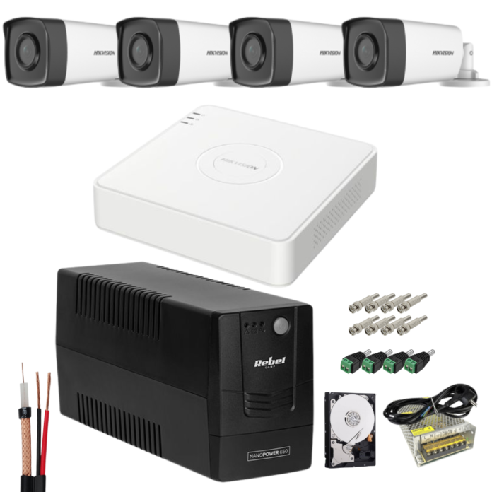 Kit sistem profesional 4 camere supraveghere FULL HD 40 m IR HIKVISION complet, lentila 2.8mm+ accesorii +hard 1TB+UPS Kit sistem profesional 4 camere supraveghere FULL HD 40 m IR HIKVISION complet, lentila 2.8mm+ accesorii +hard 1TB+UPS