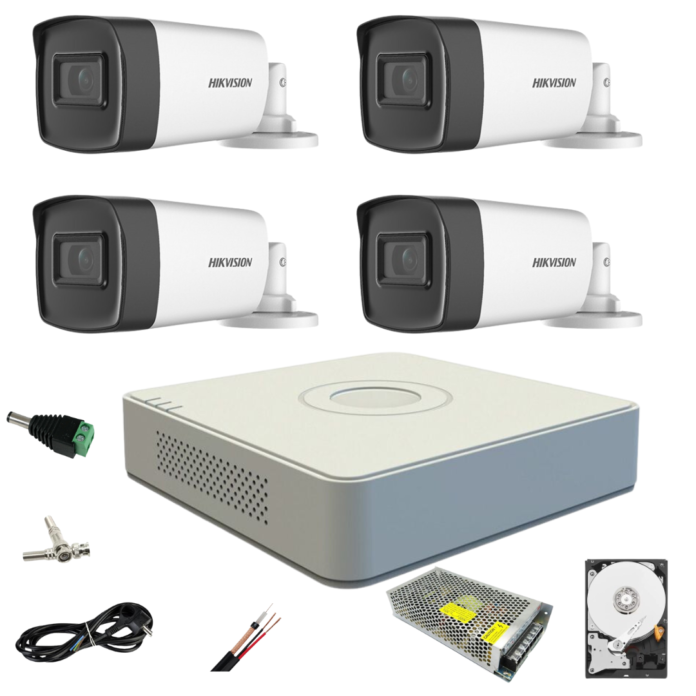 Sistem supraveghere video Hikvision 4 camere de exterior 5MP Turbo HD 2 cu IR 80M si 2 cu IR 40M DVR 4 canale full accesorii HDD 1TB Sistem supraveghere video Hikvision 4 camere de exterior 5MP Turbo HD 2 cu IR 80M si 2 cu IR 40M DVR 4 canale full accesorii HDD 1TB