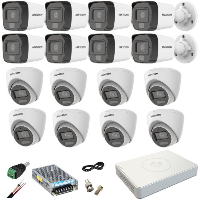 Sistem supraveghere mixt 16 camere Hikvision 2MP Dual Light DVR 4MP cu accesorii incluse Sistem supraveghere mixt 16 camere Hikvision 2MP Dual Light DVR 4MP cu accesorii incluse