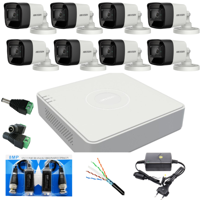 Sistem Supraveghere profesional  Hikvision  8 Camere 5MP Turbo HD IR 80, accesorii