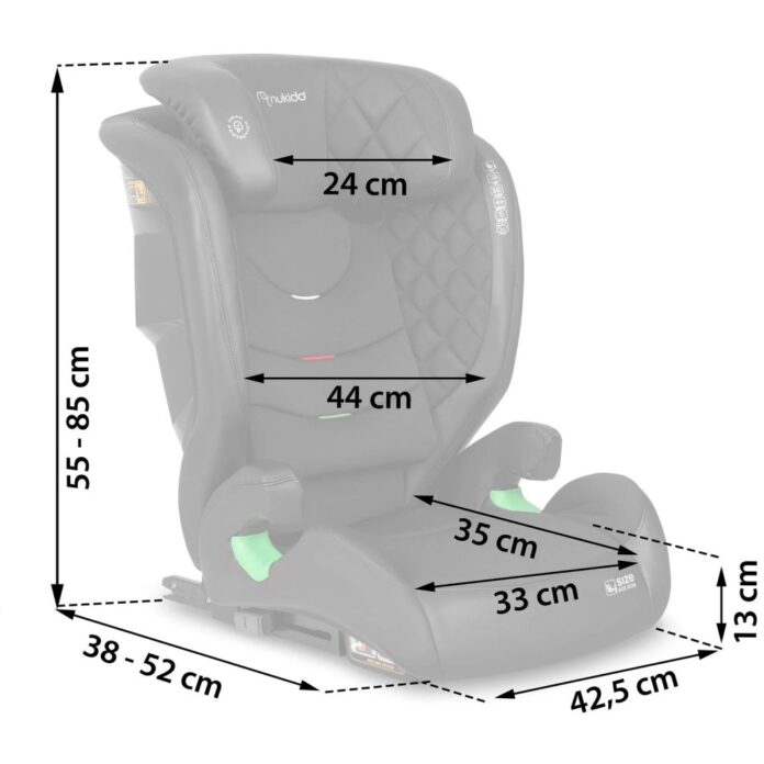 Scaun auto copii cu isofix Nukido I-SIZE 100-150 cm Louis Gri,tetiera reglabila in 12 pozitii,husa detasabila,indicatori instalare centura,protectie la impact lateral si certificare ECE R129