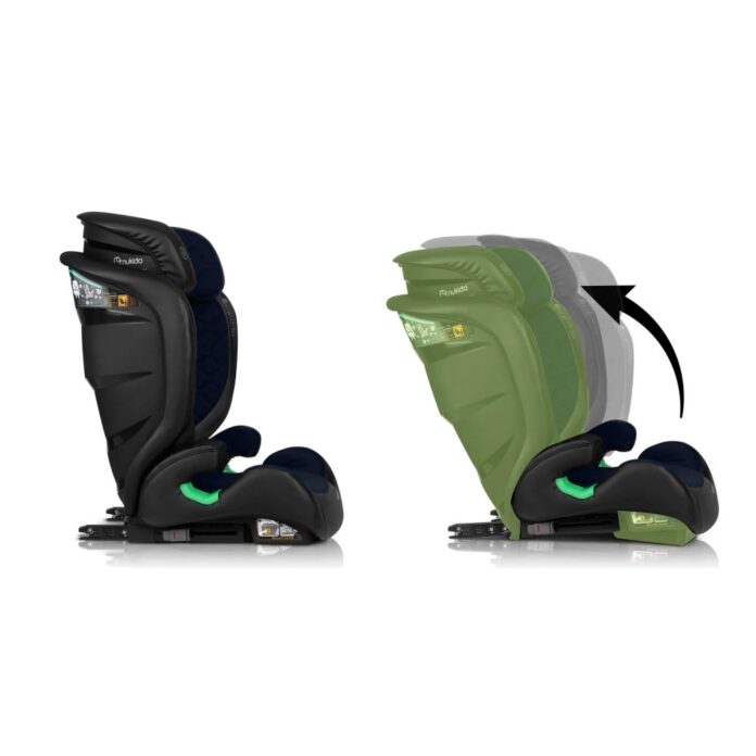 Scaun auto copii cu isofix Nukido I-SIZE 100-150 cm Louis NegruBleumarin,tetiera reglabila in 12 pozitii,husa detasabila,indicatori instalare centura,protectie la impact lateral si certificare ECE R129