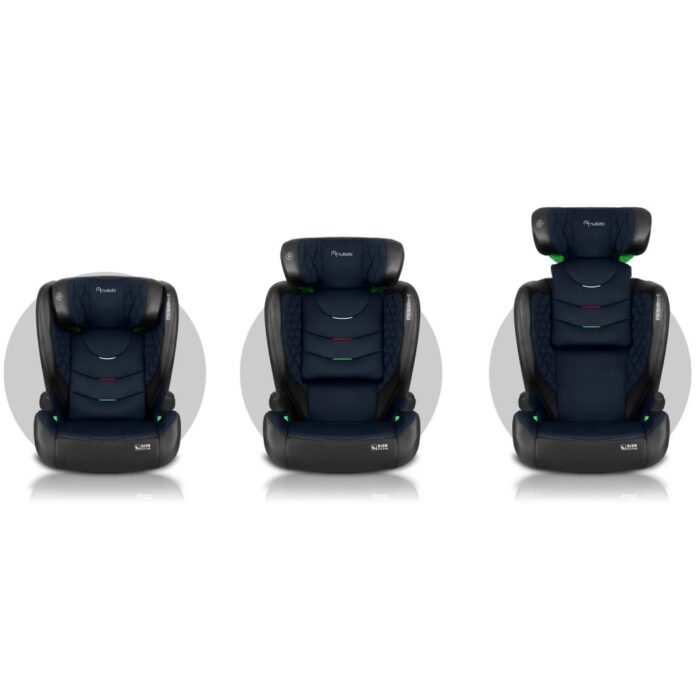 Scaun auto copii cu isofix Nukido I-SIZE 100-150 cm Louis NegruBleumarin,tetiera reglabila in 12 pozitii,husa detasabila,indicatori instalare centura,protectie la impact lateral si certificare ECE R129