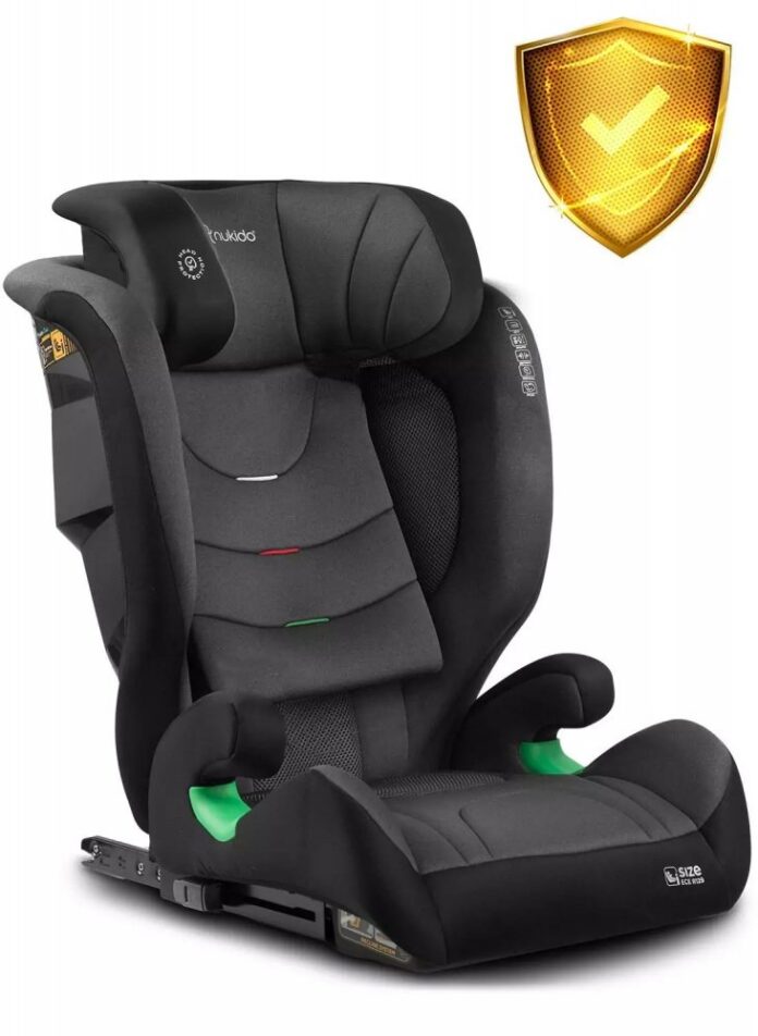 Scaun auto copii cu isofix Nukido I-SIZE 100-150 cm Louis Soft NegruGri,spatar reglabil si detasabil,tetiera reglabila in 12 pozitii,indicatori instalare centura,protectie la impact lateral,certificare ECE R129