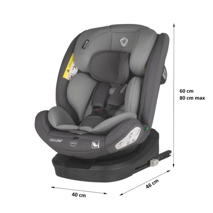 Scaun auto cu Isofix Coccolle Nyota Diamond Black 40-150 cm, i-Size, 4 pozitii inclinare, Rotire 360 cu o singura mana, Tetiera reglabila, Husa detasabila, Sistem antibasculare Top Tether, Pozitie somn, 0-12 ani