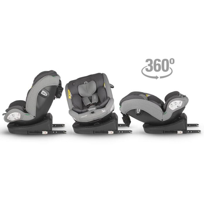 Scaun auto cu Isofix Coccolle Nyota Moonlit Grey 40-150 cm, i-Size, 4 pozitii inclinare, Rotire 360 cu o singura mana, Tetiera reglabila, Husa detasabila, Sistem antibasculare Top Tether, Pozitie somn, 0-12 ani