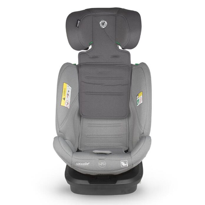 Scaun auto cu Isofix Coccolle Nyota Moonlit Grey 40-150 cm, i-Size, 4 pozitii inclinare, Rotire 360 cu o singura mana, Tetiera reglabila, Husa detasabila, Sistem antibasculare Top Tether, Pozitie somn, 0-12 ani