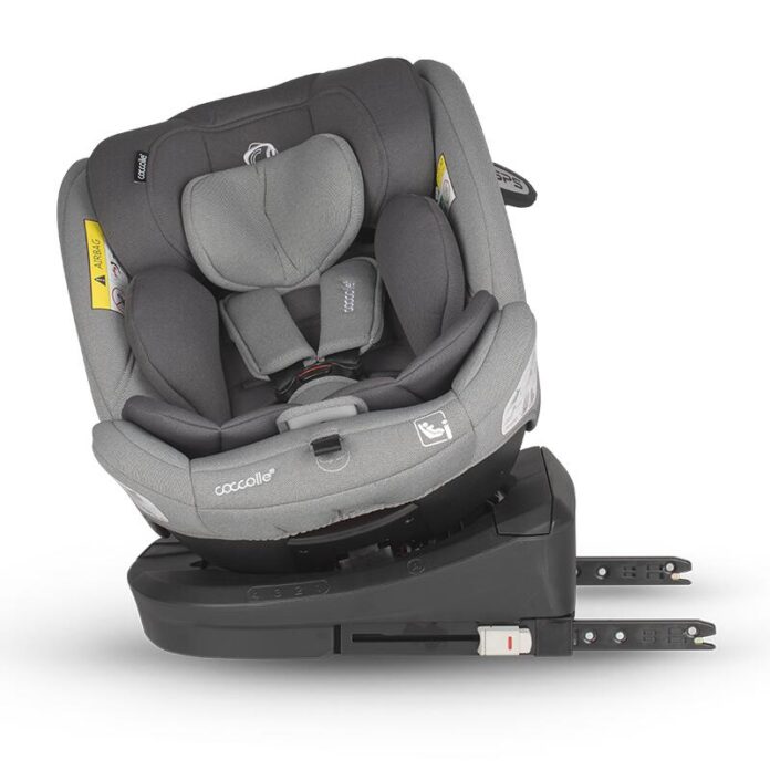 Scaun auto cu Isofix Coccolle Nyota Moonlit Grey 40-150 cm, i-Size, 4 pozitii inclinare, Rotire 360 cu o singura mana, Tetiera reglabila, Husa detasabila, Sistem antibasculare Top Tether, Pozitie somn, 0-12 ani