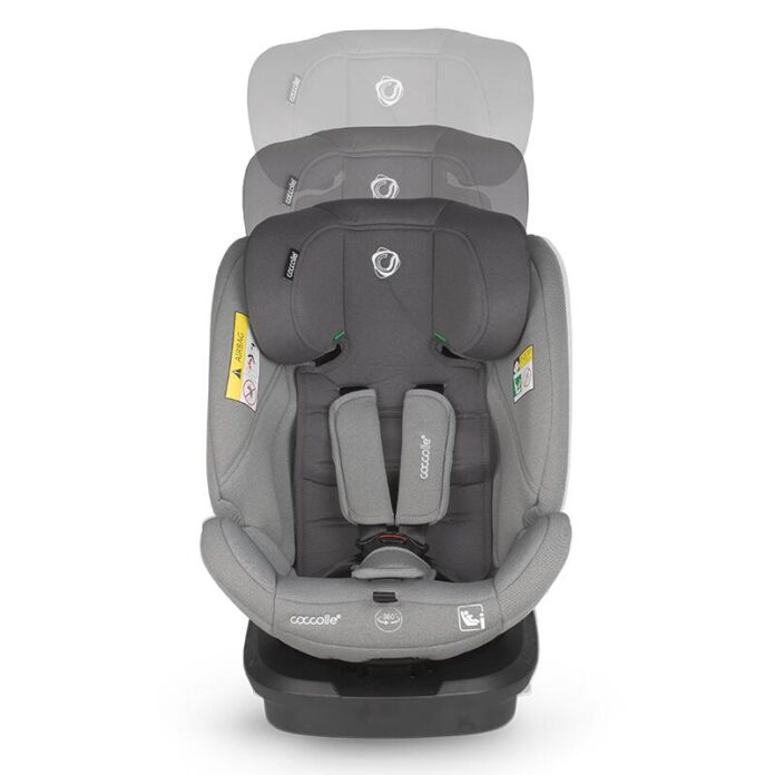 Scaun auto cu Isofix Coccolle Nyota Moonlit Grey 40-150 cm, i-Size, 4 pozitii inclinare, Rotire 360 cu o singura mana, Tetiera reglabila, Husa detasabila, Sistem antibasculare Top Tether, Pozitie somn, 0-12 ani