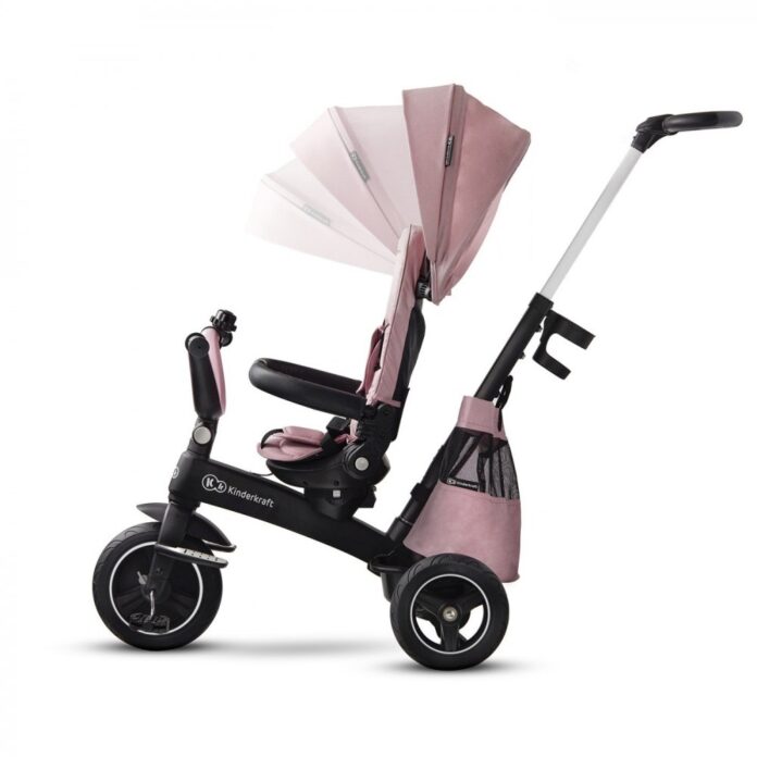 Tricicleta pentru copii Kinderkraft Easytwist Mauvelous Pink, cu scaun reversibil, pozitie de somn, cauciucuri PU, protectie UV de la varsta de 9 luni