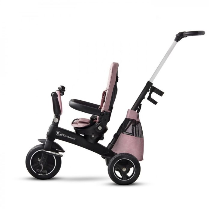 Tricicleta pentru copii Kinderkraft Easytwist Mauvelous Pink, cu scaun reversibil, pozitie de somn, cauciucuri PU, protectie UV de la varsta de 9 luni