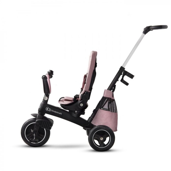 Tricicleta pentru copii Kinderkraft Easytwist Mauvelous Pink, cu scaun reversibil, pozitie de somn, cauciucuri PU, protectie UV de la varsta de 9 luni