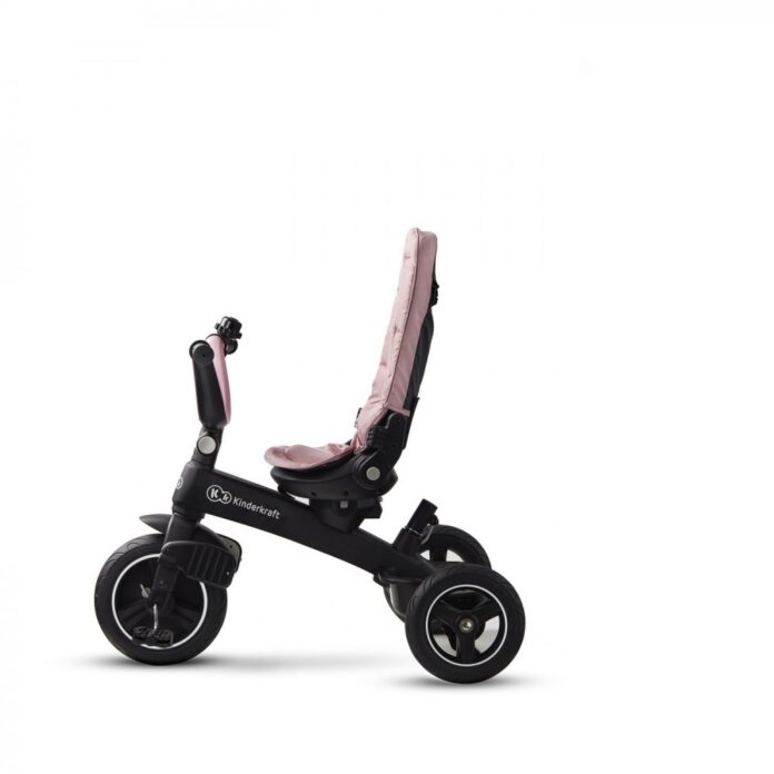 Tricicleta pentru copii Kinderkraft Easytwist Mauvelous Pink, cu scaun reversibil, pozitie de somn, cauciucuri PU, protectie UV de la varsta de 9 luni