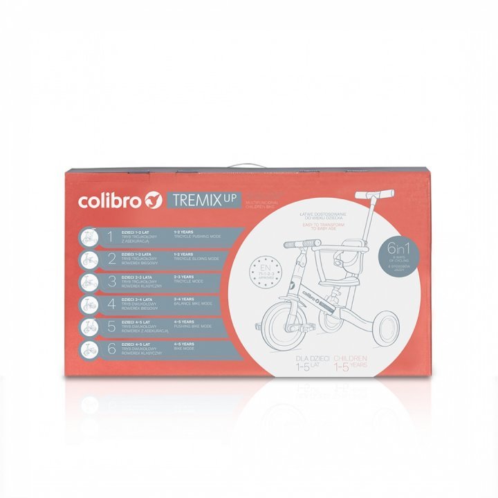Tricicleta pentru copii Colibro Tremix Up Banana Ride On 5 in 1 transformabila, cu maner, scaun reglabil pe inaltime, maner detasabil